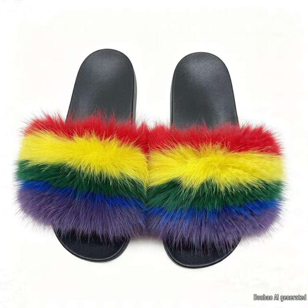 2026 Korean Summer Women's Fashion Slippers: Comfortable, Non-slip, Single Strap, Furry, Casual, Outdoor Wear.