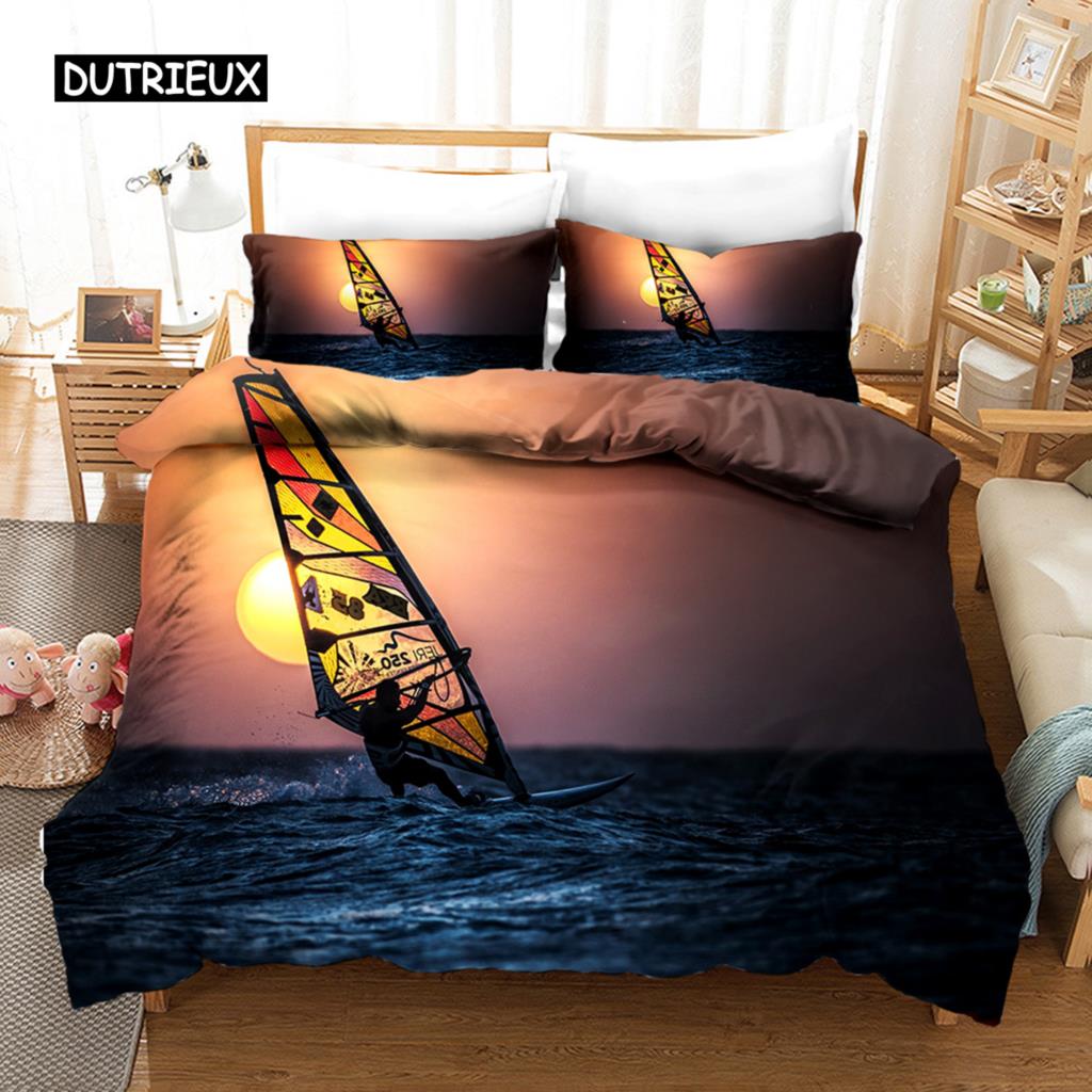 Surfing Duvet Cover Set Surfboards Youth Ocean Sport Theme Bedding Set For Teens Polyester Waves Surfing Ocean Queen Quilt Cover