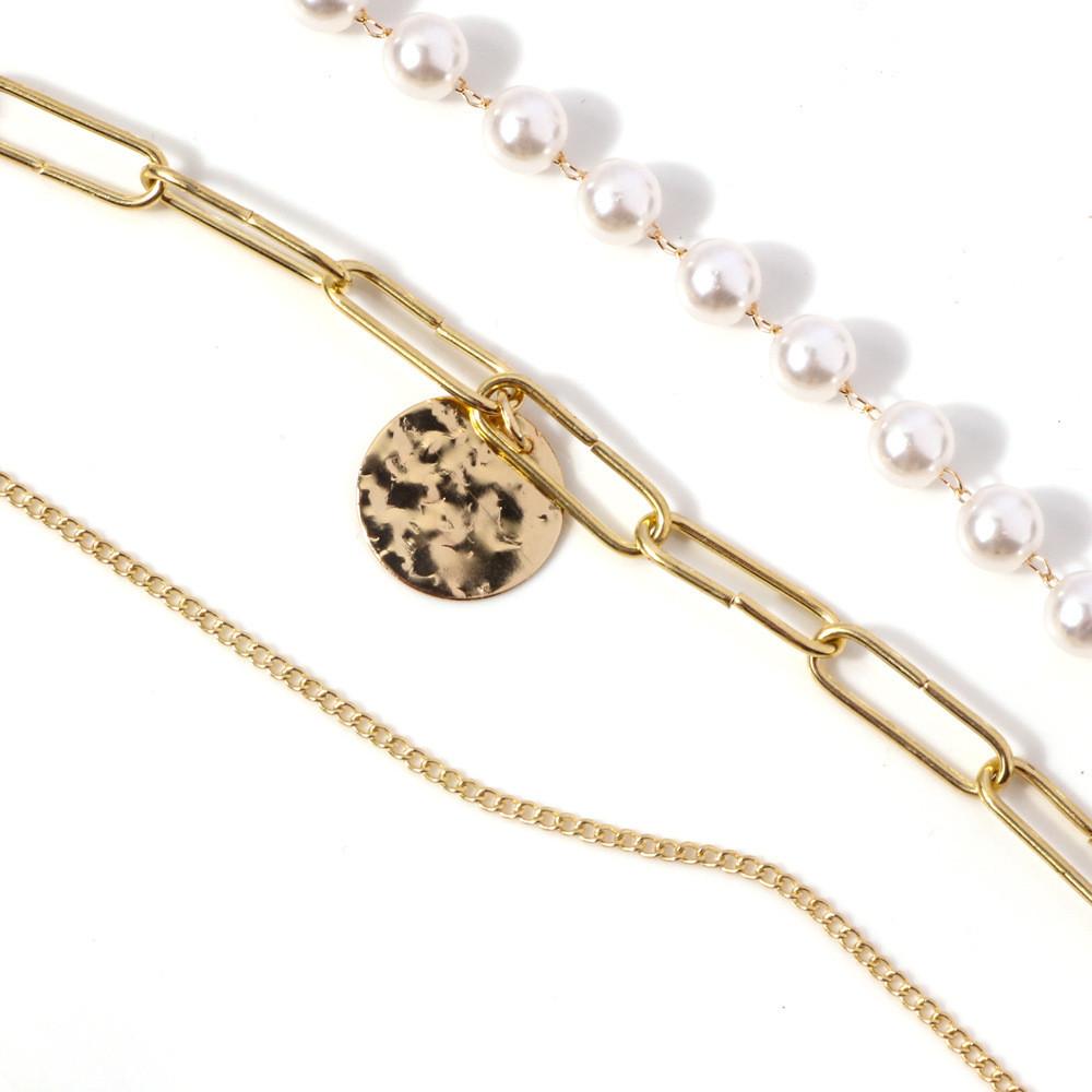 Elegant Multi-layer Pearl Necklace With Geometric Design For Fashionable Style