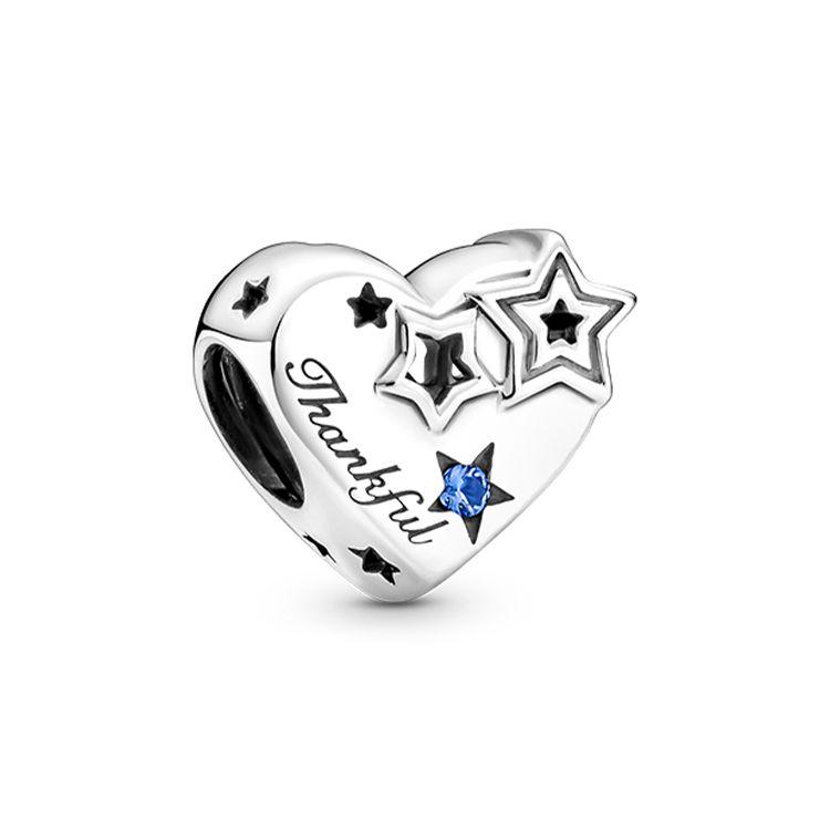 Pandora Stars Shine Grateful Heart Charm Unisex Charm Blue 799527C01 Blue