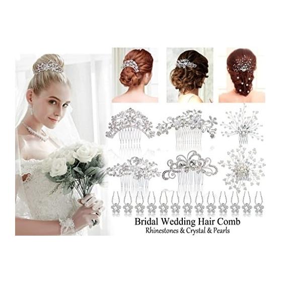 Formemory Bridal Hair Accessories Set - Pearl Flower Hair Pins (6pcs), U-Shaped Pins (20pcs), Headpiece, Formal Wedding Hair Comb, Tiara, Hair Clips