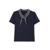 Demana Women's Striped Ribbed Tie-Neck T-Shirt