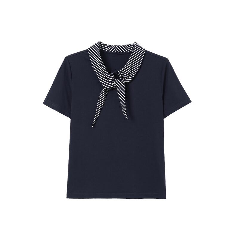 Demana Women's Striped Ribbed Tie-Neck T-Shirt