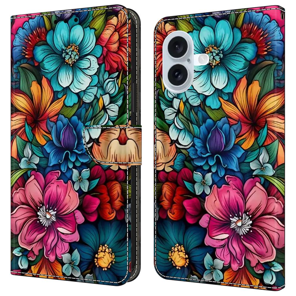 For iPhone 16 Case Pattern Printed Protective Cover TPU+PU Leather Flip Phone Case
