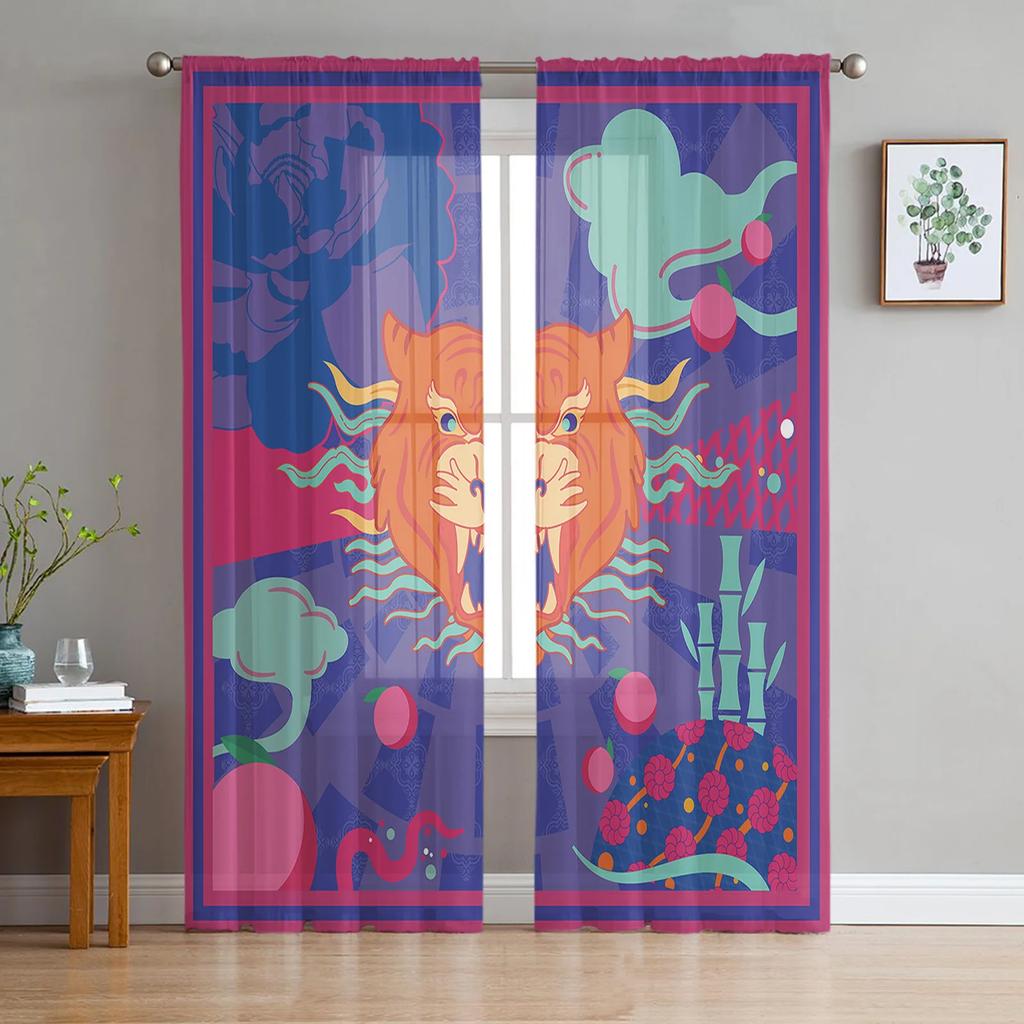 Pattern Color Patch Dots Paint Curtain Living Room Bedroom Voile Drape Kitchen Window Tulle Curtains Home Essentials Light Filtering Polyester Sitting