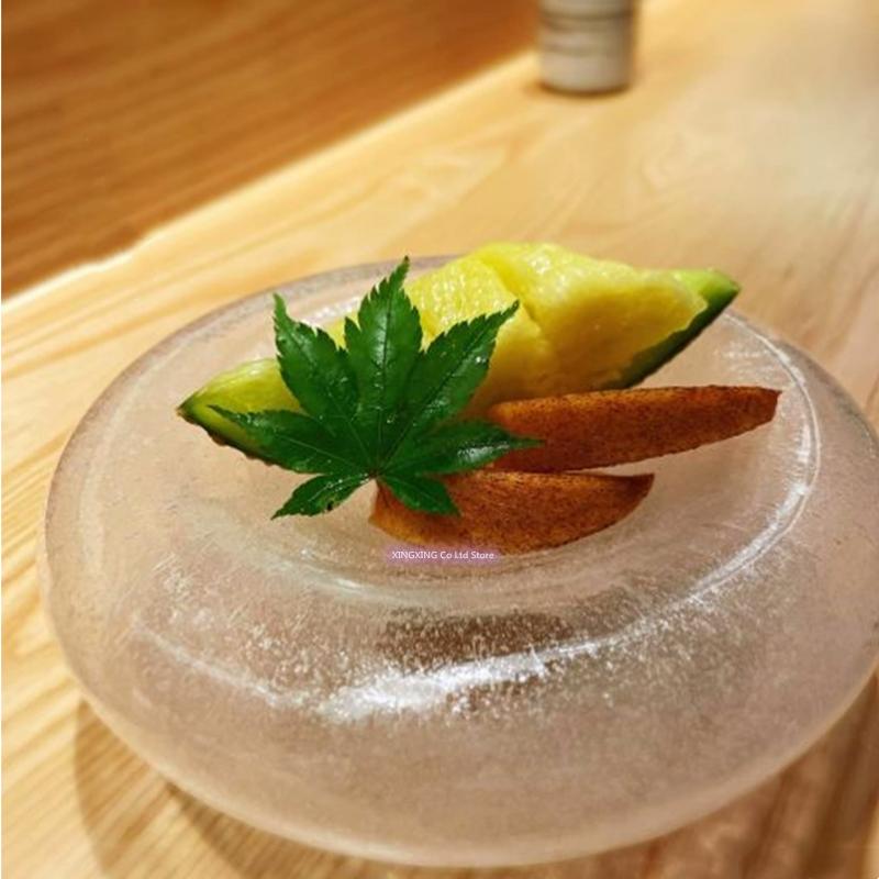 Doppelwandiges Blasen-Glasgeschirr, Dessertteller, Hochwertiges Restaurant Kaltgerichte, Japanische Küche Sashimi-Platten, Kunst Geschirr