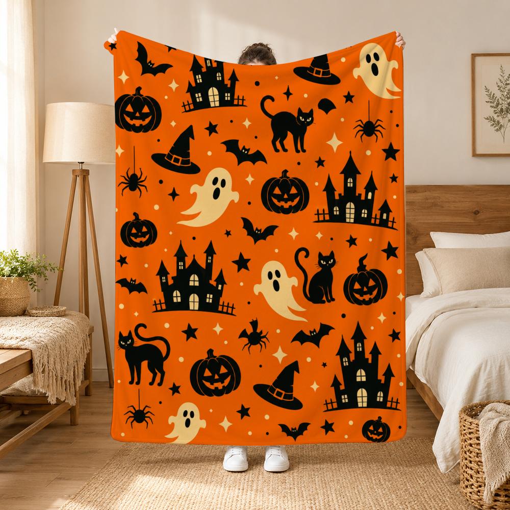 Cozy Halloween Throw 240G Flannel Blanket, Suitable For Sofas, Beds, Offices, Exquisite Gift Blankets