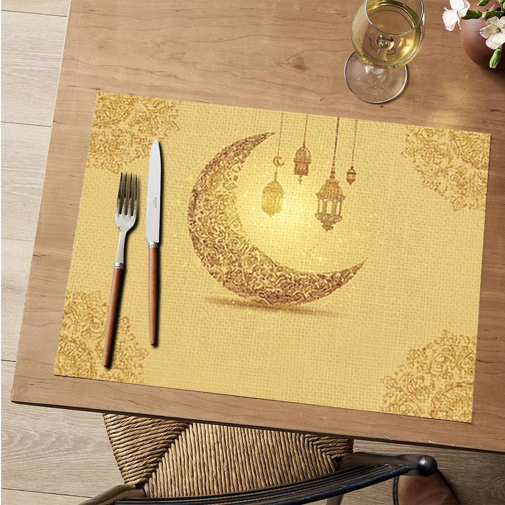 6PC Ramadan Islamic Lantern & Moon Placemats - Heat-Resistant Machine-Washable Table Protectors 6PC 30X45cm