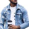 Giacca di jeans autunnale primaverile tinta unita buchi manica lunga lavaggio irregolare cappotto jeans
