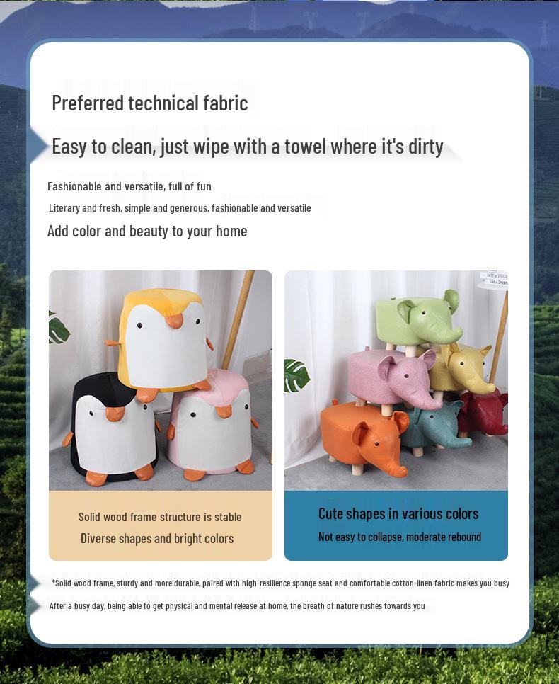 Solid Wood & Fabric Animal Stools: Elephant Unicorn Plush for Kids and Gifts