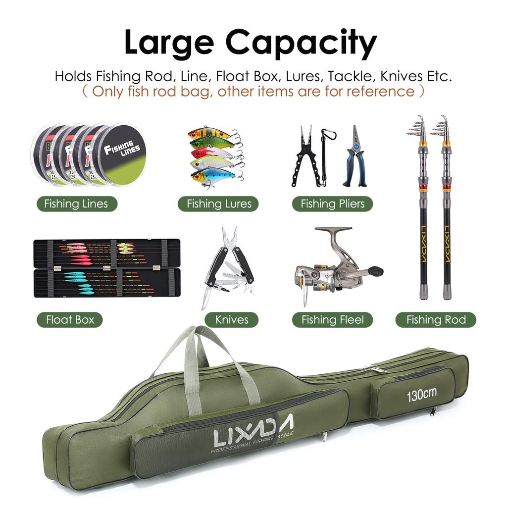 Lixada 130cm Portable Foldable Fishing Rod Case, Fishing Rod and Reel Storage Bag, Fishing Gear Organizer, Rod Case