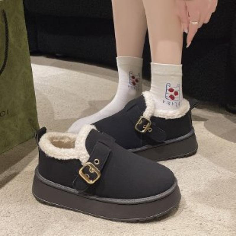 

Женские зимние теплые меховые ботинки-сноубутсы с мягкой подошвой и стремешком на одну ногу, утепленные подкладкой ботильоны до щиколотки, нескользящие походные повседневные кроссовки 41 чёрный