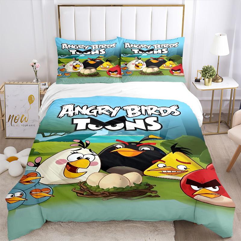 3pcs Angry Birds Duvet Cover Set, 1 Duvet Cover + 2 Pillowcases (No Insert), High-Definition Print, Home & Dorm Set yy251208002