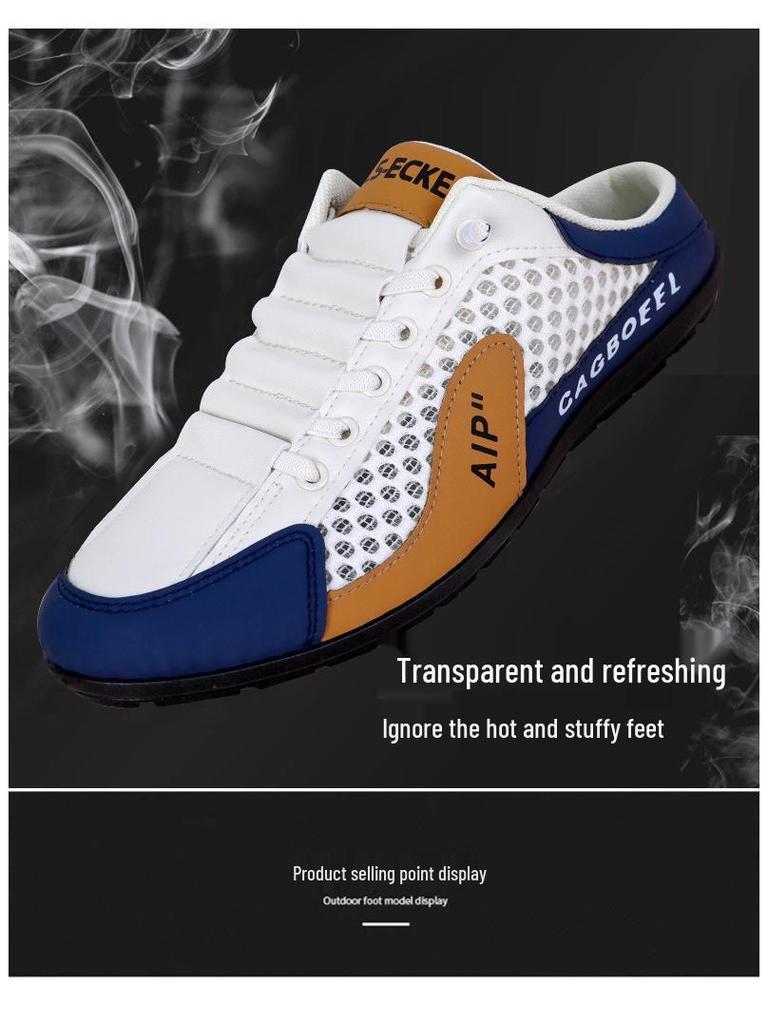 Męskie Letnie Oddychające Siateczkowe Buty Casual w Dużych Rozmiarach: Półkapcie z zakrytymi palcami i sandały do jazdy