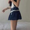 Retro Polka Dot Bow Lace Trim A-line Skirt - Summer Slimming Style