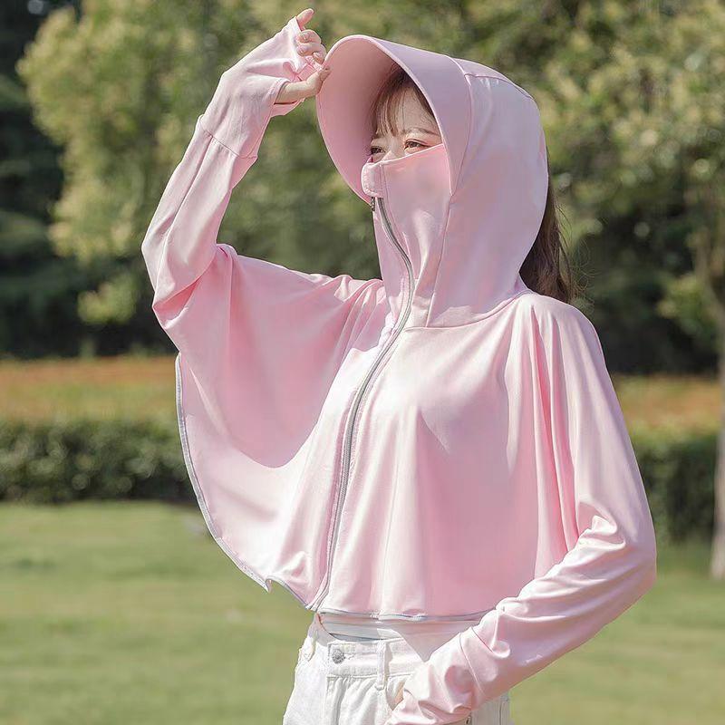 Large Brim Sun Protection Clothing for Women In Summer, Ice Silk Jacket, Sun Protection Cardigan for Cycling and Electric Vehicles, UV Protection