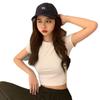 Black Sweet Spice Girl American Front Shoulder Crew Neck Short Sleeve T-Shirt Women's Summer New Slim-Fit Button Top