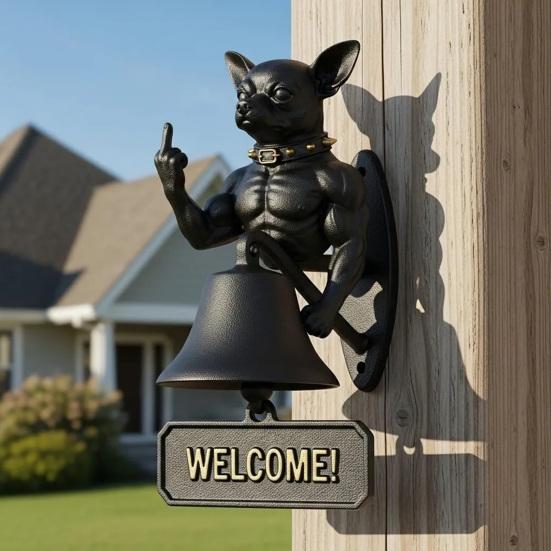 Middle Finger Muscle Dog Doorbell Vintage Puppy Welcome Door Bell Home Office Entrance Decorative Bell Pet Lover Gift