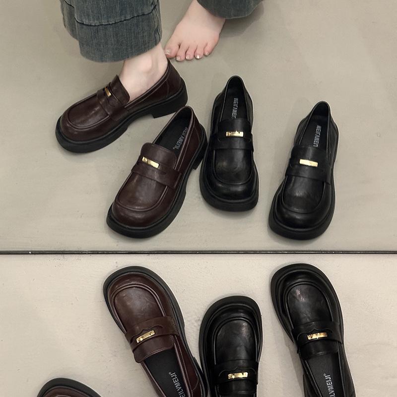 thick-soled one-pedal black small leather shoes women's 2025 new autumn British style loafers versatile casual single shoes