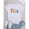European sizes Vintage Chic Tee for Women - Casual Athletic T-Shirt - Round Neck, Machine Washable, All-Season, 1964 Letter Print Polyester