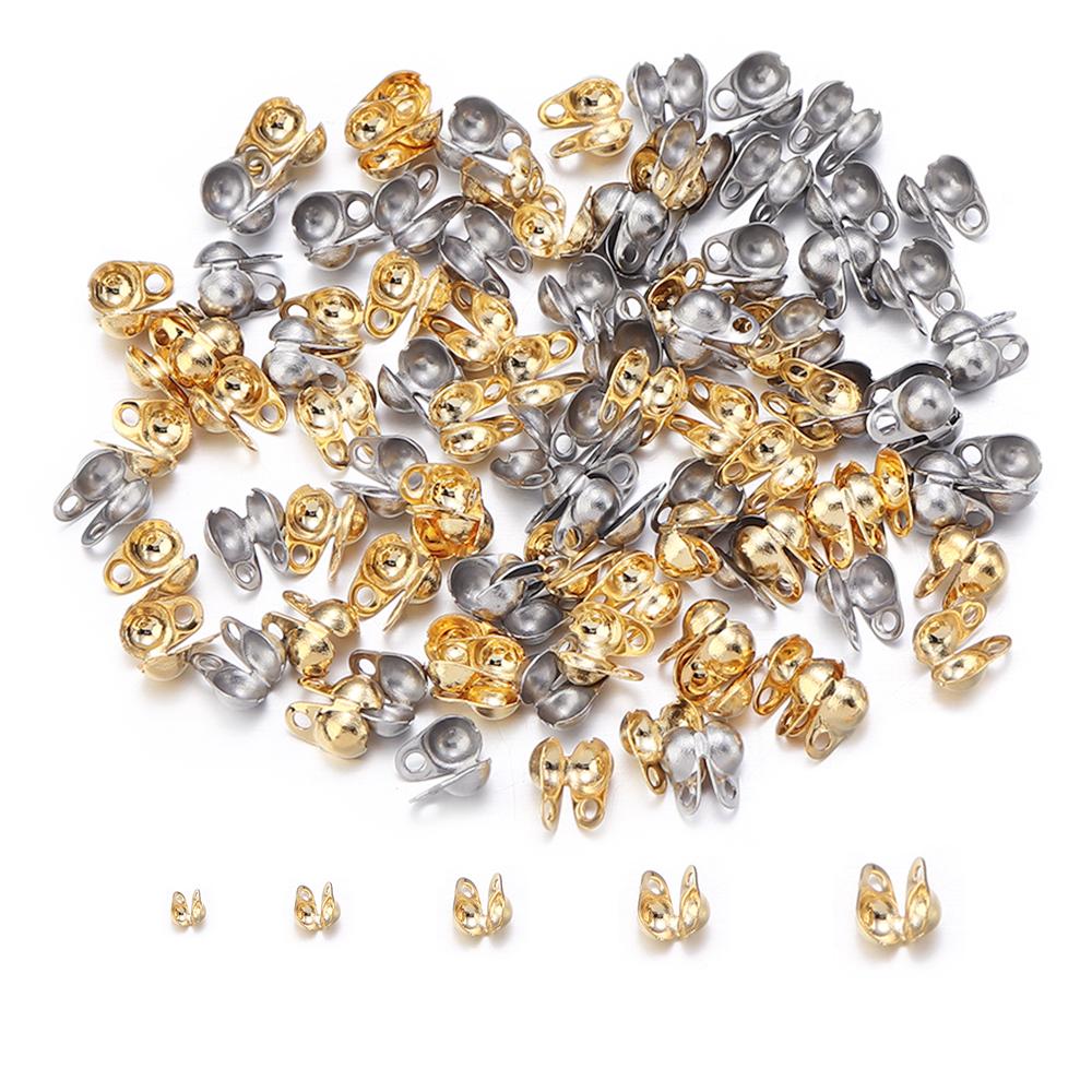 50 STUKS Roestvrij Staal Calotte Eindkrimpers Kralen voor Sieraden Maken Fitting Roestvrij Staal Bal Ketting Eindsluiting DIY Armband