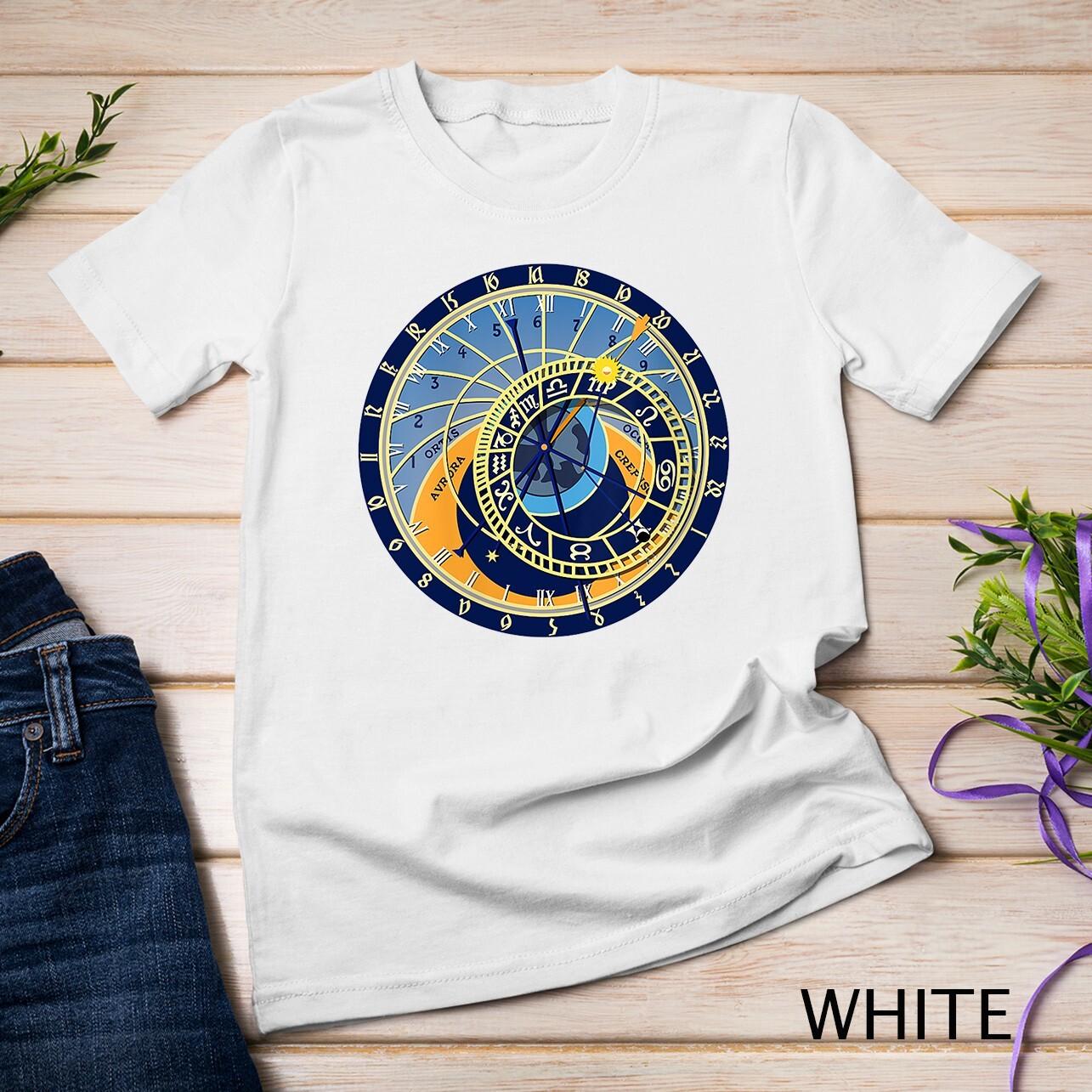 Womens Prague astronomical clock astrology Unisex T-Shirt Mens Womens Tees Top 4XL
