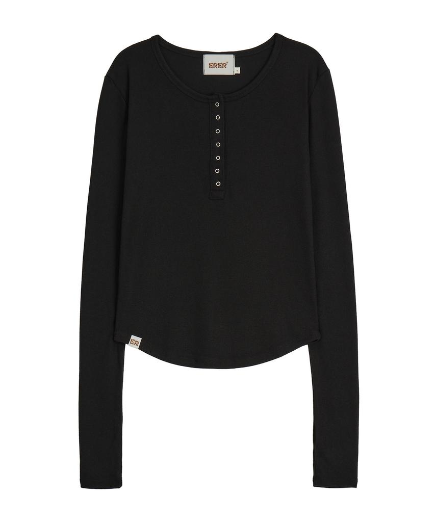 ERER Henley Neck Soft T-Shirt Black