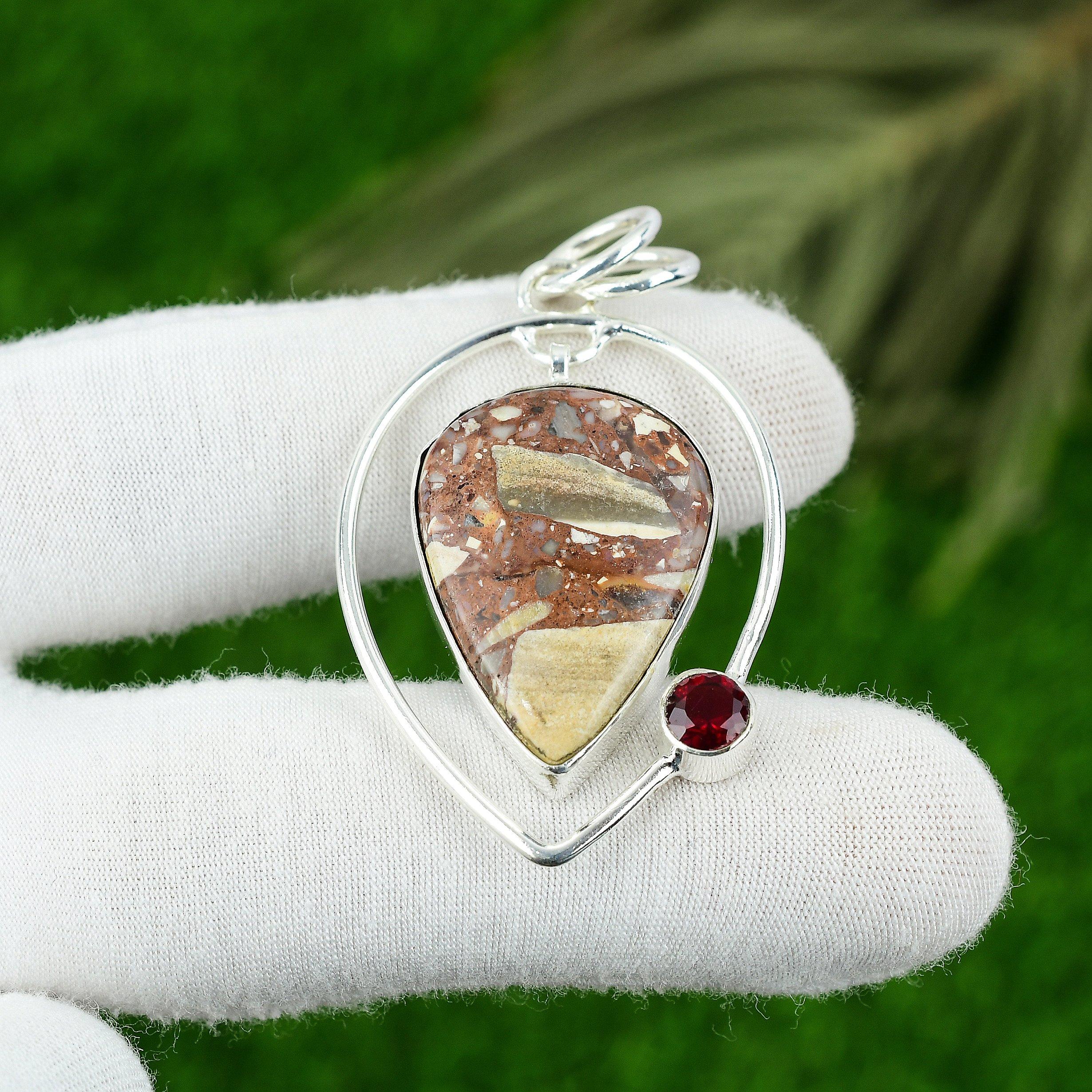 

Natural Red Brecciated Mookaite Mozambique Garnet New Pendant Jewelry 925 Silver