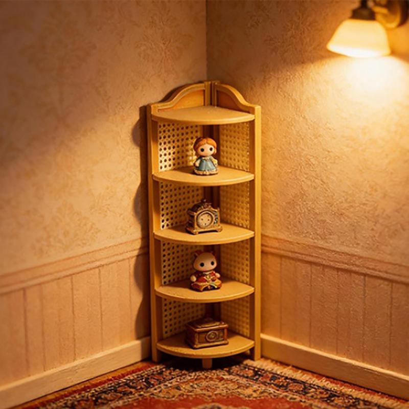 1/12 Dollhouse Simulation Miniature Corner Storage Rack Display Shelves Model Dollhouse Retro Scene Furniture Decoration Toys