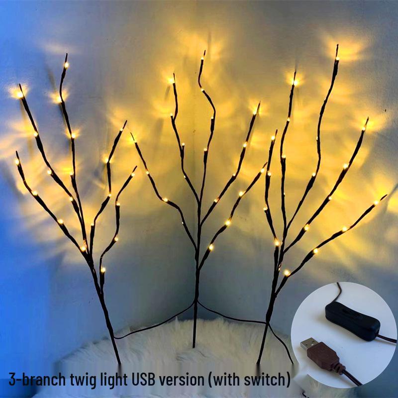USB LED Twig Lights: 3 Branches, 60 Heads, Room & Holiday Decoration, Vase Tree Lights