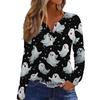 Women's Casual Long Sleeve T-Shirt with Halloween Print V-Neck Button for Parties