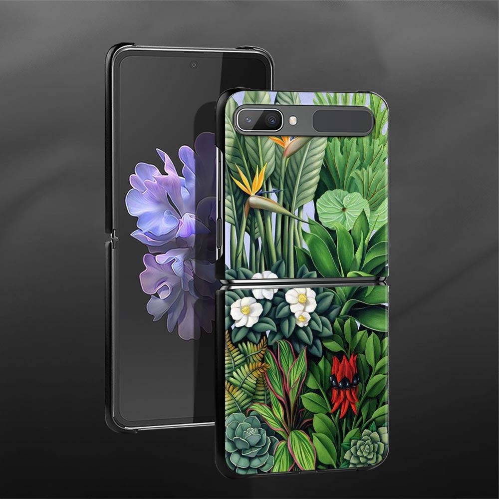 Phone Case For Samsung Galaxy Z Flip3 5g Back Pc Case For Samsung Z Flip Capa Black Shell Hard Fundas Vintage Banana Leaf Flower