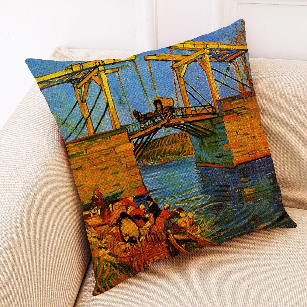 Van Gogh Sternenhimmel Leinen Kissenbezug Hülle Nordische Ölgemälde Kissen Dekorative Heimdekoration Sofakissen