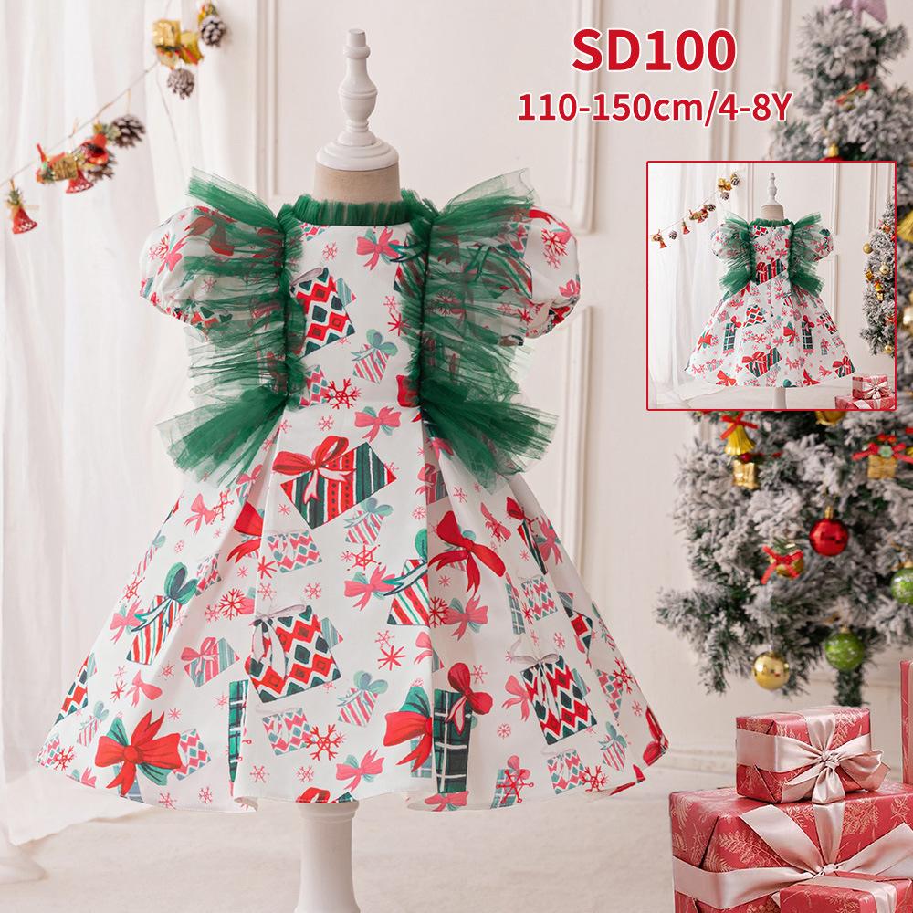 Girls Dress Santa Claus Snowflake Skirt Children's Skirt Cartoon Princess Dress Christmas Costumes