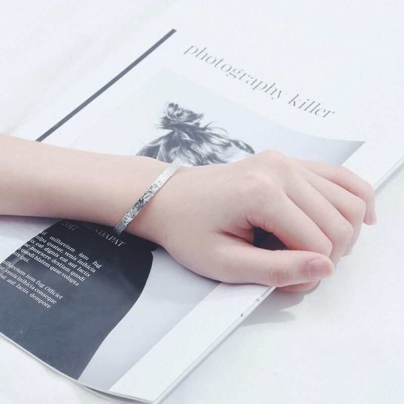 925 Sterling Silver Irregular Surface Bangle Bracelet For Women Men Bangle Fashion Jewelry Adjustable S -B458