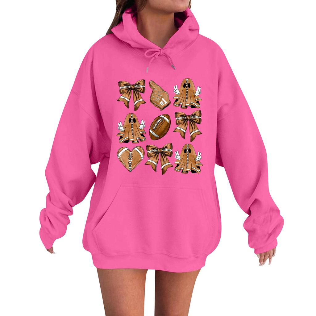 Women's Casual Fashion Comfortable Round Neck With Hood Long Sleeve Halloween Print Warm Sweatshirt