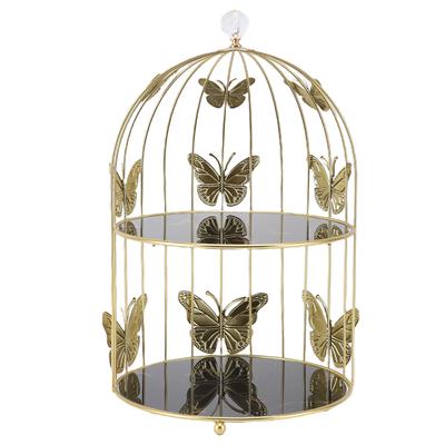Golden Bird Cage Shape Cosmetic Rack Desktop Makeup Organizer Rack Double Tier Cupcake Cake Stand Multi Purpose for