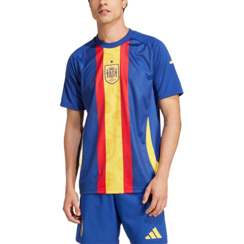 Adidas Španělsko Euro Cup Tréninková Colorblock Crew Neck Krátký Rukáv Fotbalový Dres Pánské Topy Vítězně Modrá IW7891