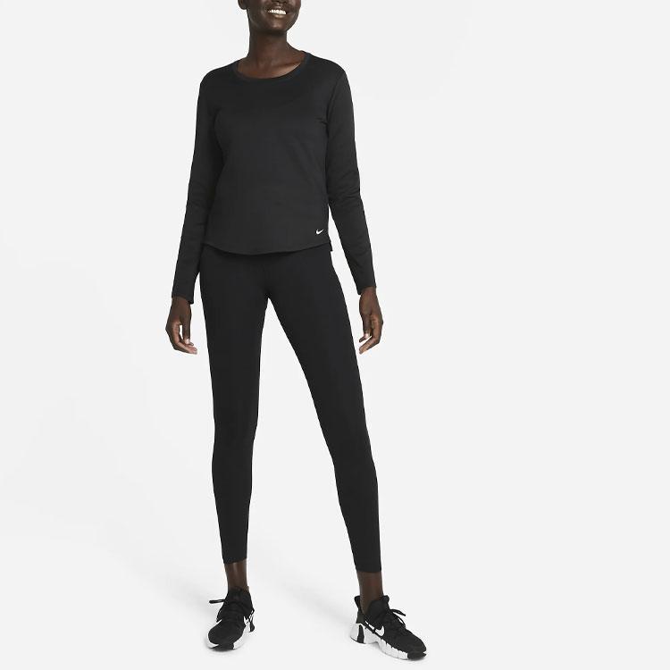 Nike Therma-Fit One Solid Color Crew Neck Long Sleeve T-Shirt Women Tops Black DD4927-010