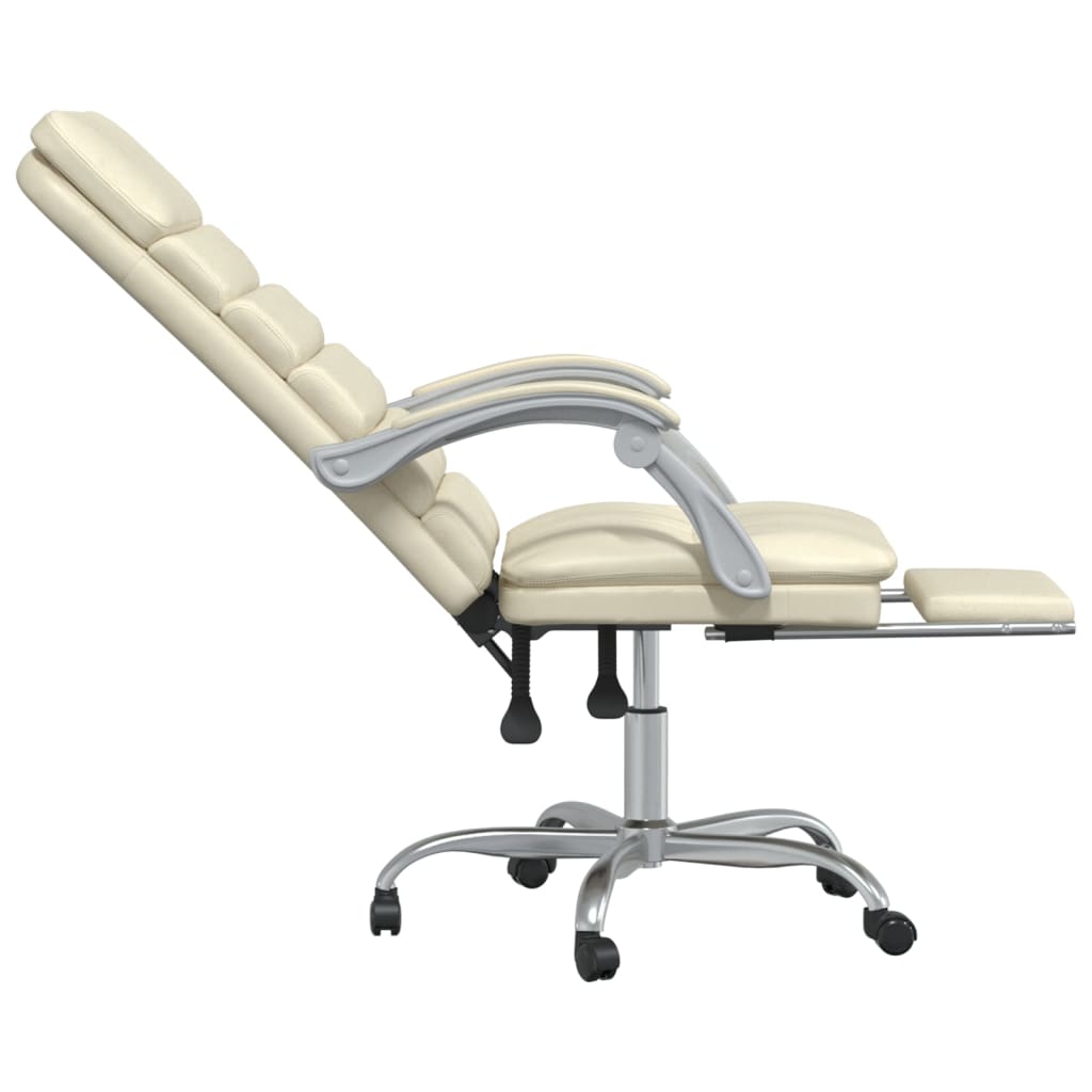 Office Chair with Massage Function Cream Synthetic Leather