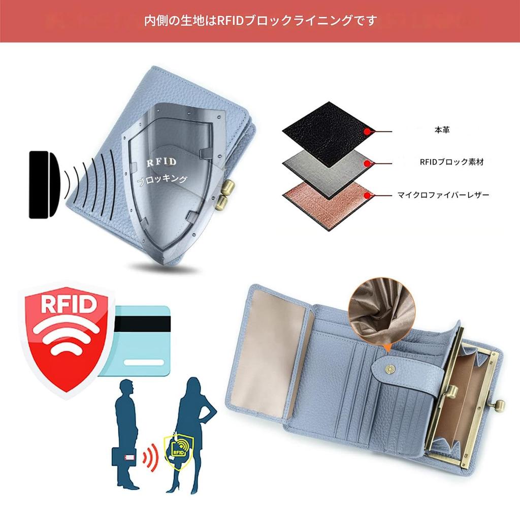 series wallet with full grain RFID clasp and [Contacts] Contact's Women's surface, multi-layer function, hinge, closure, bi-fold buckle.