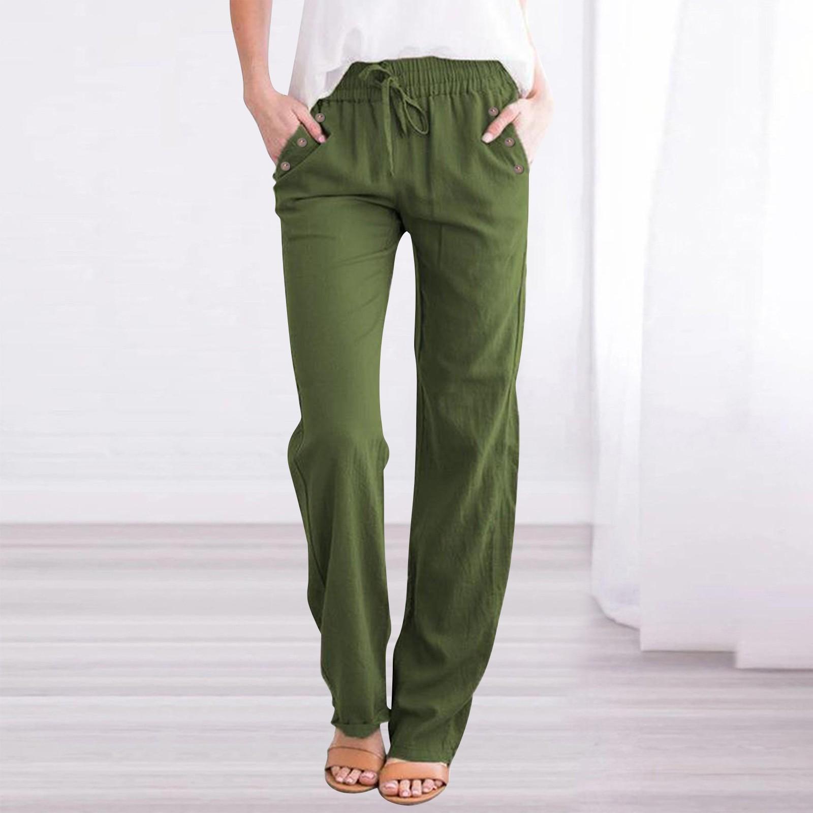 

Женские хлопковые льняные брюки, летние широкие повседневные свободные брюки-палаццо с высокой талией и шнурком, брюки с карманами XXL