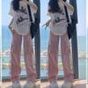 Women's Pink High-Waist Parachute Overalls - Quick-Drying, Wide-Leg, Casual American Sports Pants for Spring, Summer, and Autumn