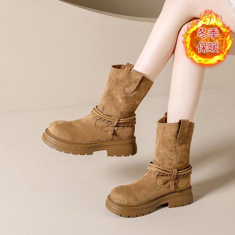 Platform Martin boots women's short boots 2025 autumn and winter new retro British style thick heel medium boots Maillard stacking boots