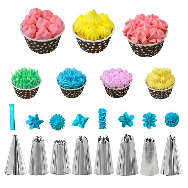 14pcs Cake Decorating Kit Piping Tips Silicone Pastry Icing Bags Nozzles Cream Scrapers Coupler Set DIY Cake Decorating Tools