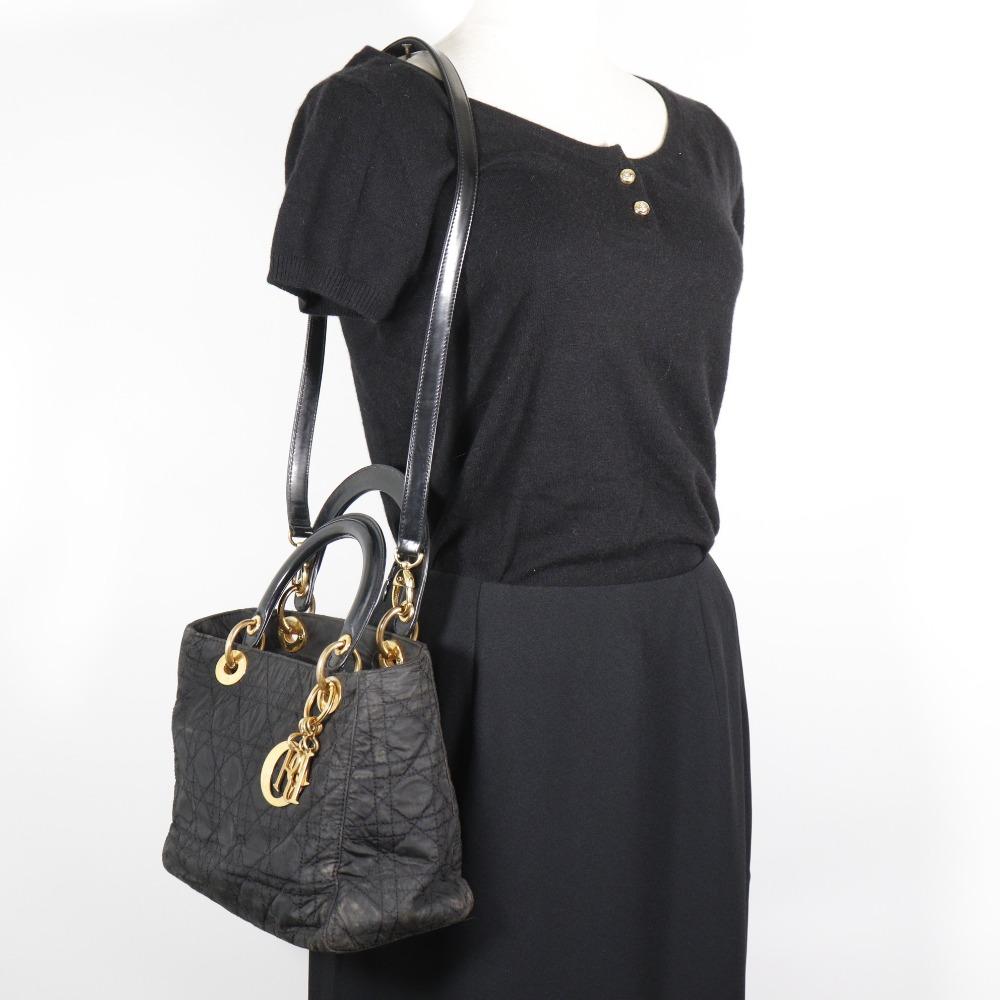 Dior Lady Dior Handbag Canage 2WAYShoulder black Nylon Women Used