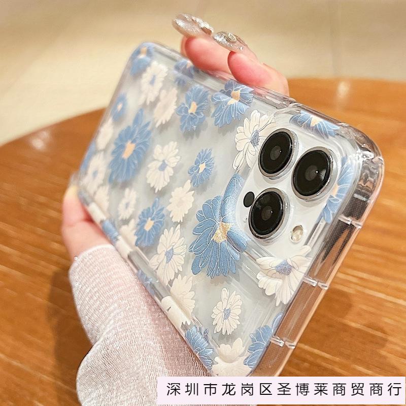 Blue and white flower for apple 16/15/14/13/12promax shock absorber airbag mobile phone case iphone11 soft 78