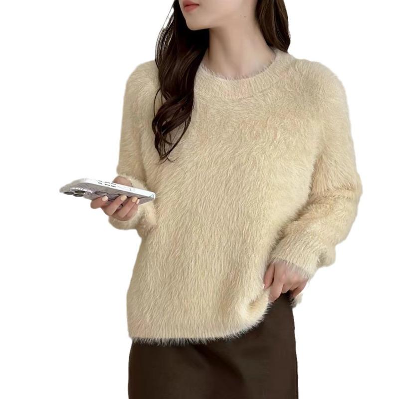Gentle wind lazy soft waxy imitation mink fleece sweater women's pullover loose niche design sense autumn and winter temperament small man