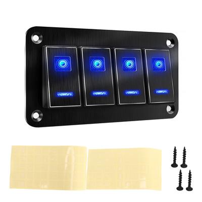 Panel de interruptores basculantes de 4 vías Aleación de aluminio CC 12V-24V Precableado Interruptor basculante de encendido/apagado para Coche, Autocaravana, Motocicleta, Autobús, Remolque, UTV