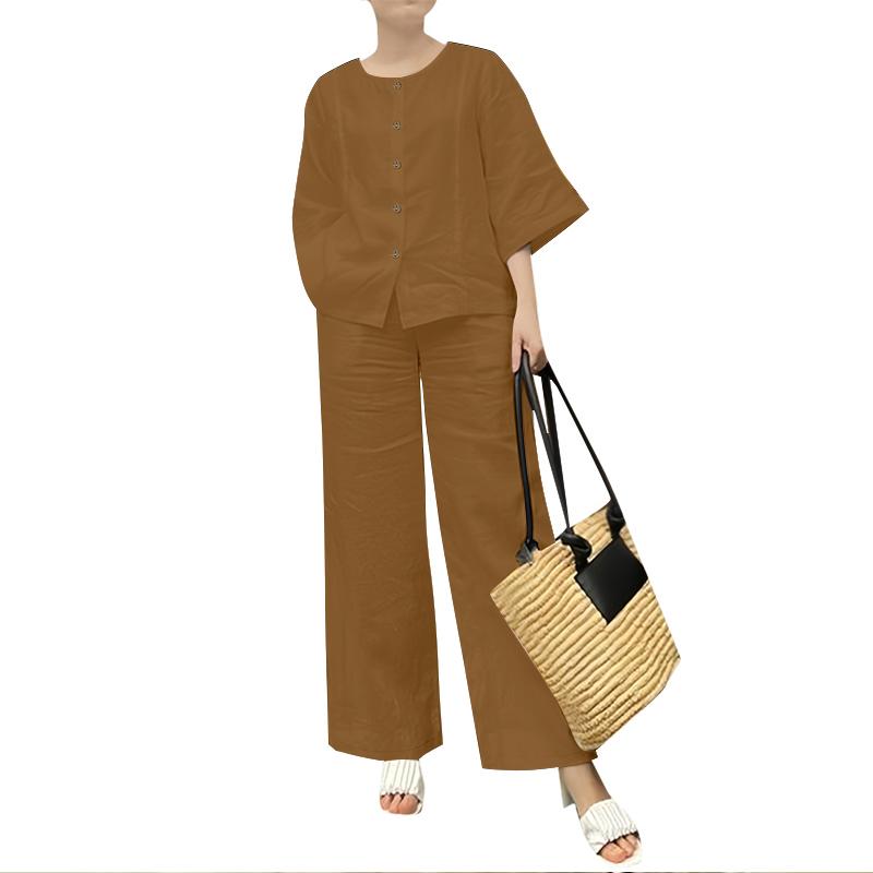 ZANZEA Lässiges zweiteiliges Anzug-Set für Damen mit 3/4-Ärmeln, Bluse und Hose